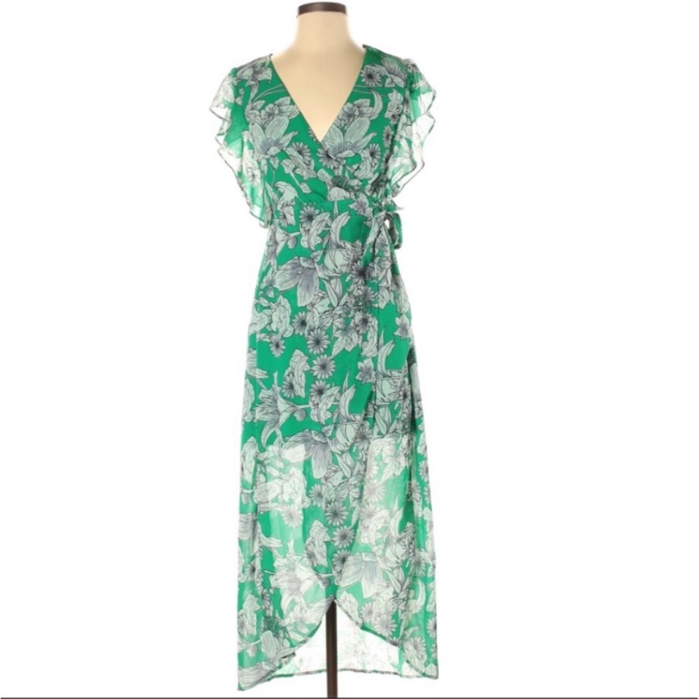 Japna Floral High Low midi dress - green extra small XS